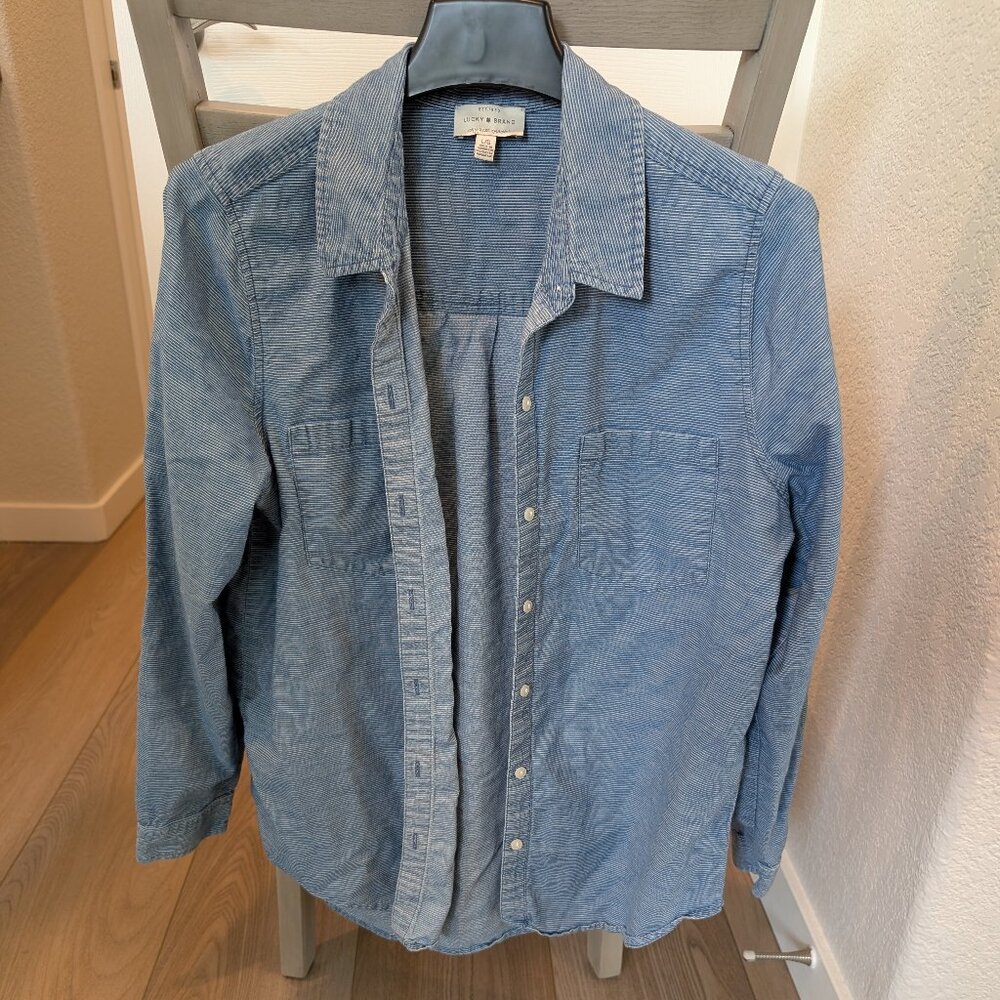 Blue Striped Women's Button Up Long-Sleeved Shirt